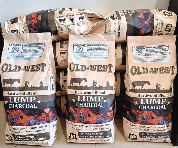Old West hardwood blend lump charcoal bags ready to ship